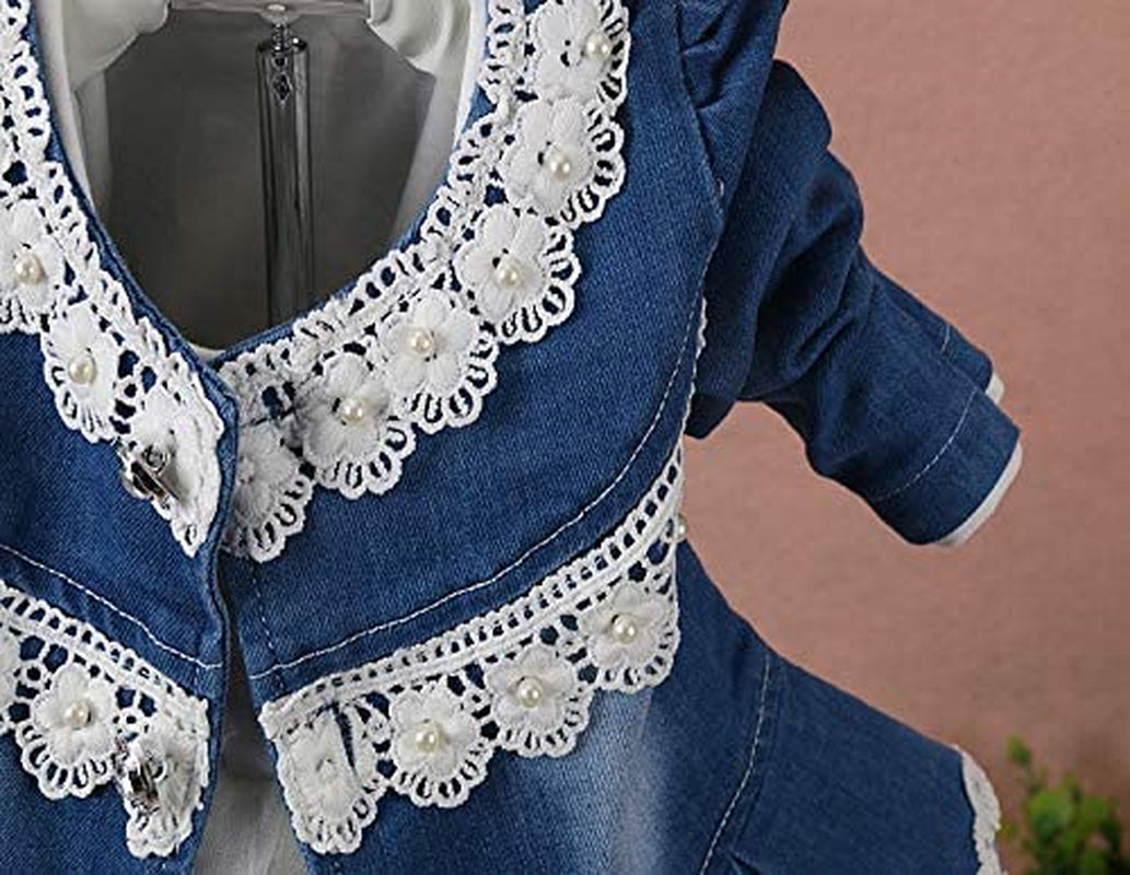 6M-4Y Infant 3Pcs Baby Girls Clothes Set Toddler Casual Outfits Lace Dress Jacket and Jeans