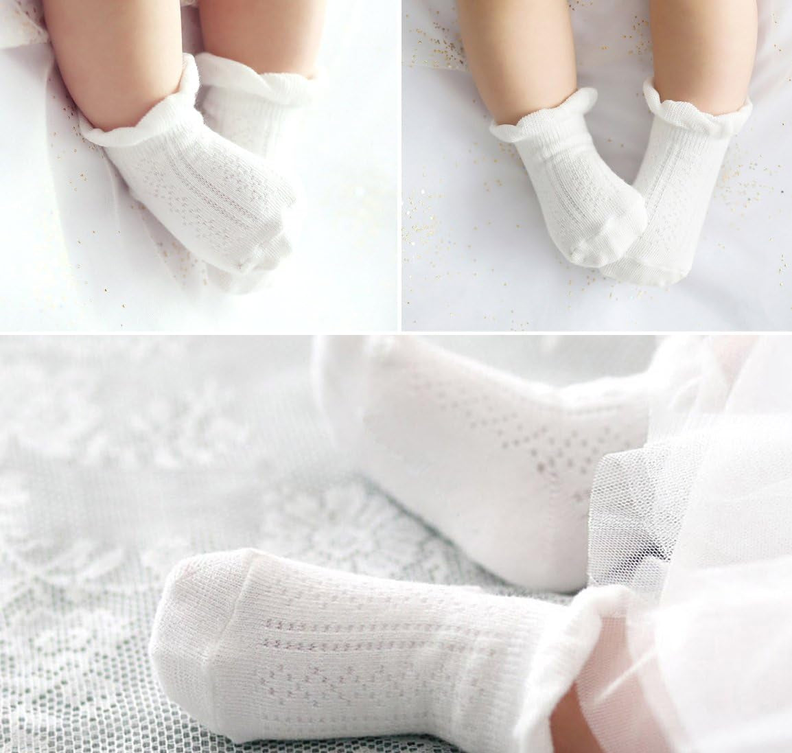 Baby-Girls Non Slip Ruffle Frilly Ankle Socks Pointelle (Pack of 3/6)