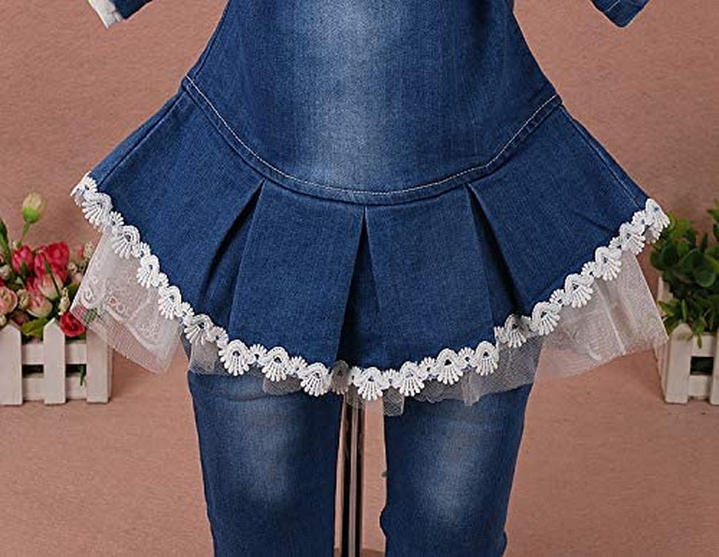 6M-4Y Infant 3Pcs Baby Girls Clothes Set Toddler Casual Outfits Lace Dress Jacket and Jeans