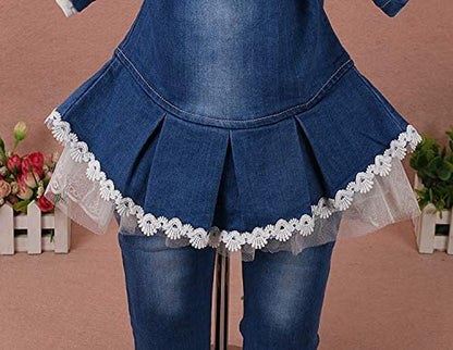 6M-4Y Infant 3Pcs Baby Girls Clothes Set Toddler Casual Outfits Lace Dress Jacket and Jeans