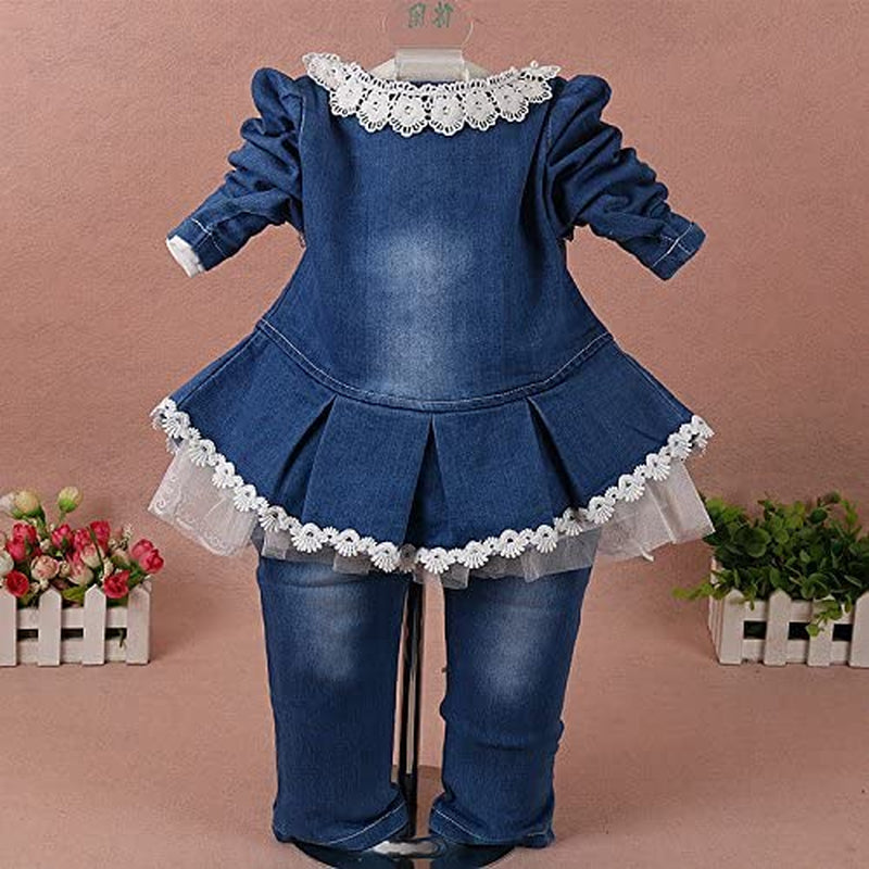 6M-4Y Infant 3Pcs Baby Girls Clothes Set Toddler Casual Outfits Lace Dress Jacket and Jeans