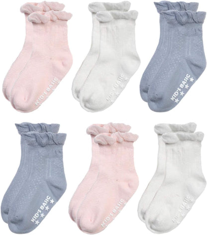 Baby-Girls Non Slip Ruffle Frilly Ankle Socks Pointelle (Pack of 3/6)